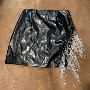 FAUX LEATHER RHINESTONE MINI SKIRT